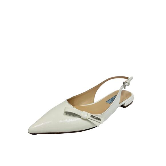 PRADA White Saffiano Leather Bow Accent Slingback Point Ballet Flats EU 36 US 6 - Picture 2 of 8